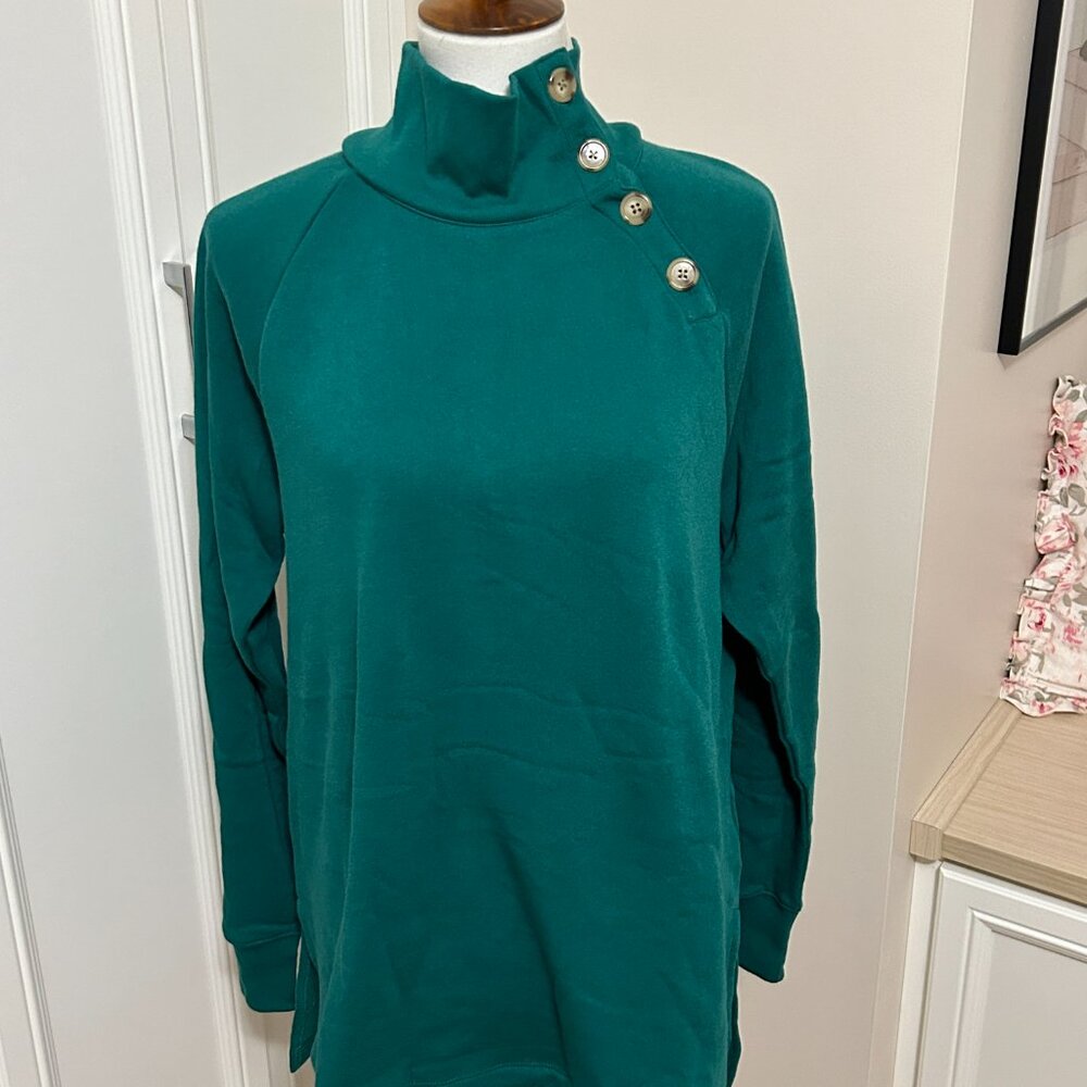 J Crew Wide button-collar tunic sweatshirt in cloudspun fleece - Picture 6 of 13